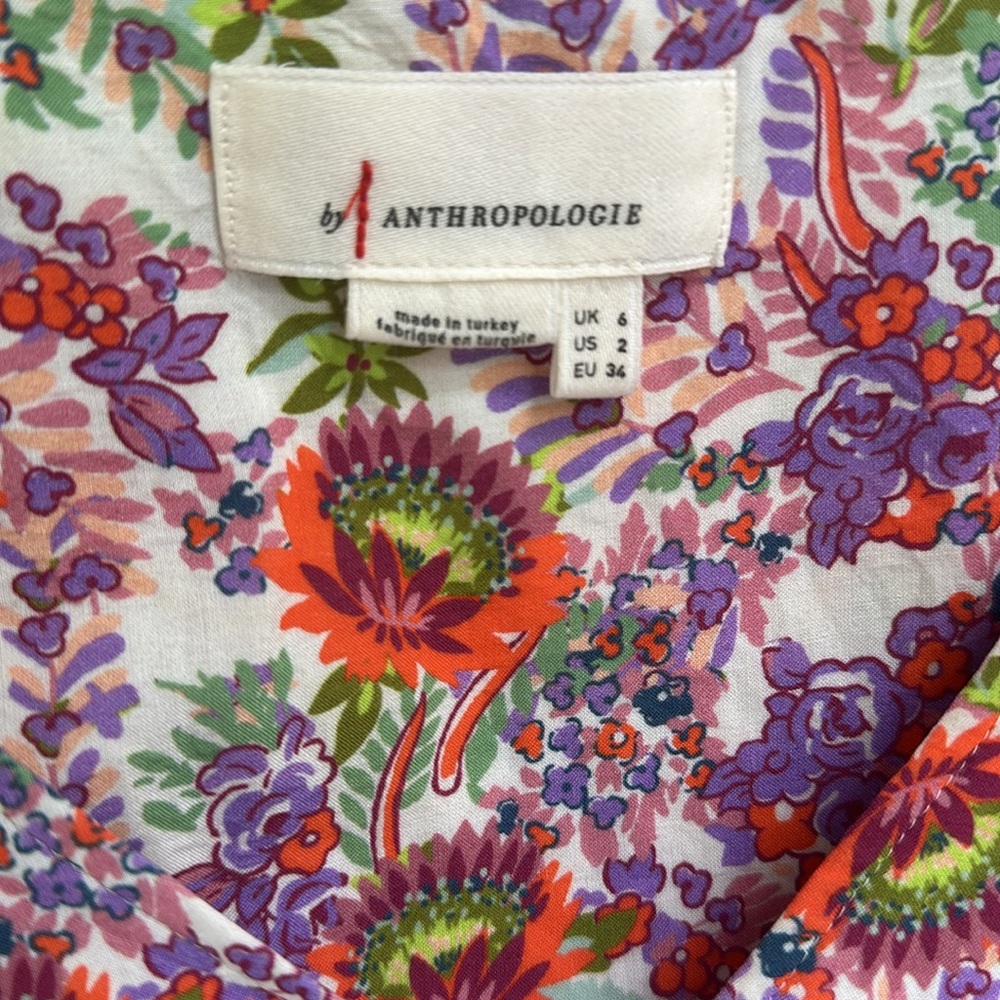 ANTHROPOLOGIE Analise Floral Midi Dress Bird Print Handkerchief Hem, size 2 - Picture 3 of 8